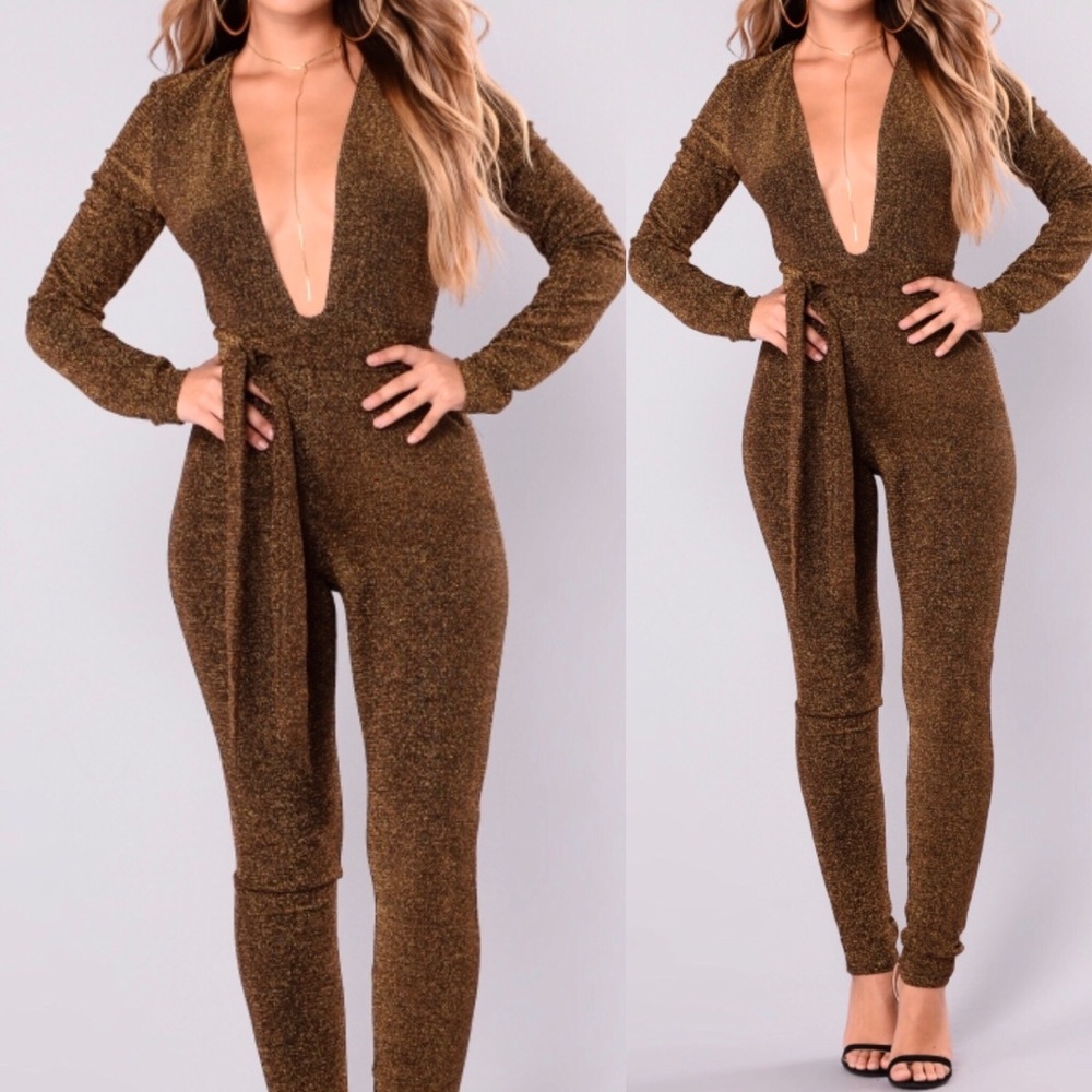 LAST 1 PRICE IS FIRM Gold jumpsuit with waist tie. - Picture 2 of 4